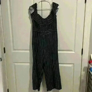 Madison Navy Striped Jumpsuit size L